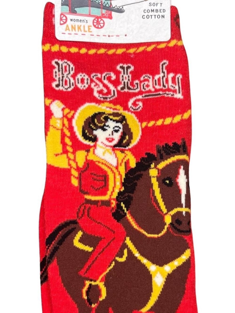Blue Q Boss Lady Giddy Up Cowboy Cowgirl Novelty Ankle Socks NWT